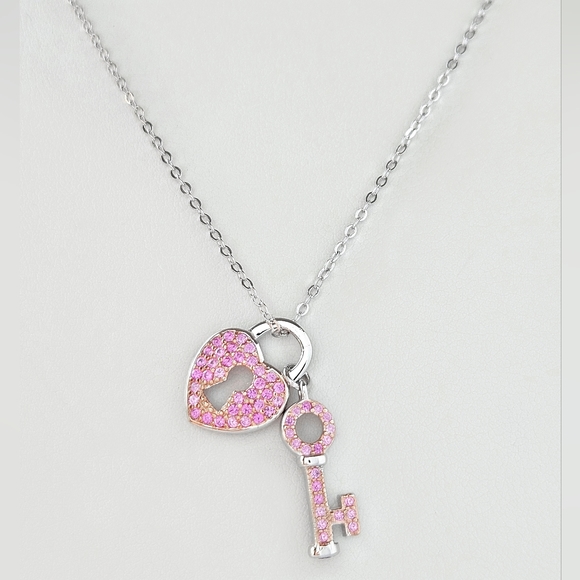 Heart Lock and Key Necklace, 925 Sterling Silver - Picture 2 of 2